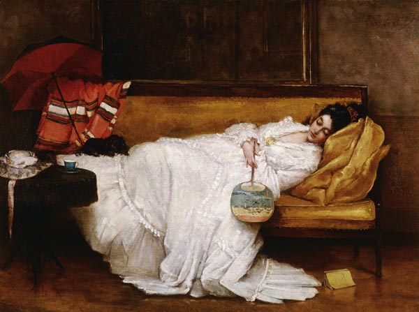 Schlafende junge Frau mit japanischem Fächer. from Alfred Stevens