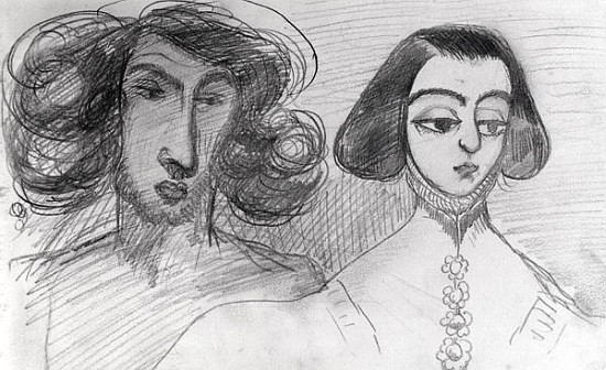 Self Portrait with George Sand (1804-76) from Alfred de Musset