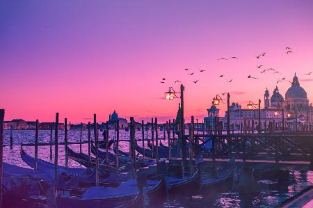 Sunset Venice, peaceful gondola