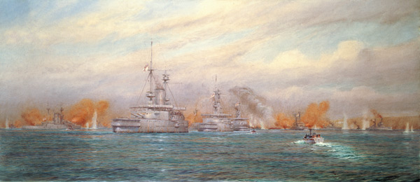 H.M.S. Albion commanded by Capt. A. Walker-Heneage completing the destruction of the outer forts of from Alma Claude Burlton Cull