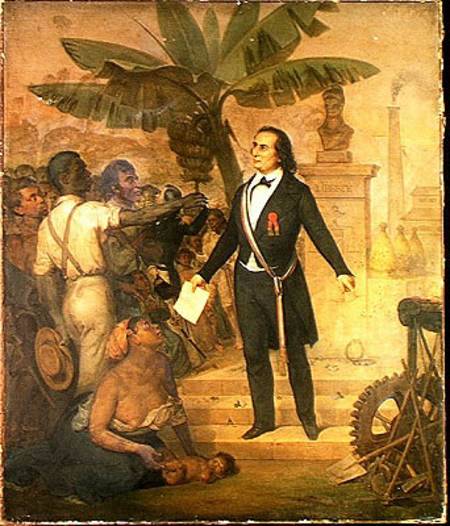 Joseph Napoleon Sebastien Sarda Garriga (1808-77) with the Emancipation Decree on La Reunion from Alphonse Garreau