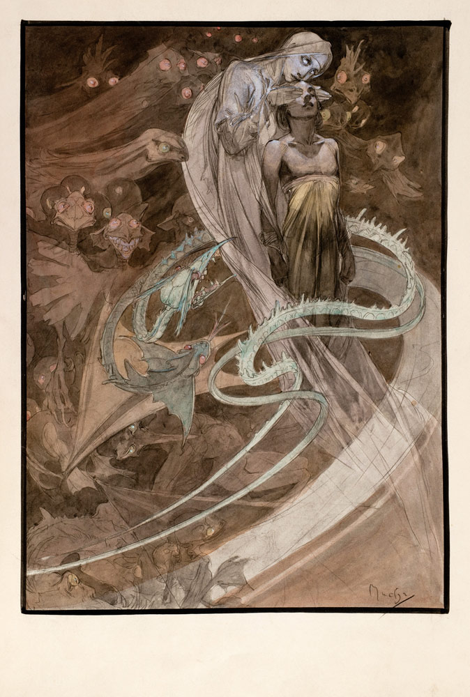 Illustration for the illustrated edition Le Pater from Alphonse Mucha