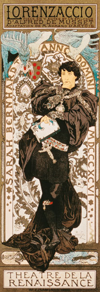 Blitz hit Stille og rolig Art Nouveau poster for Lorenziaccio of A - Alfons Mucha as art print or  hand painted oil.