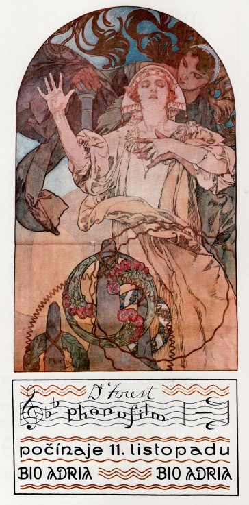 DeForest Phonofilm. Presentation of one of the first musical sound films at the Adria in Prague from Alphonse Mucha