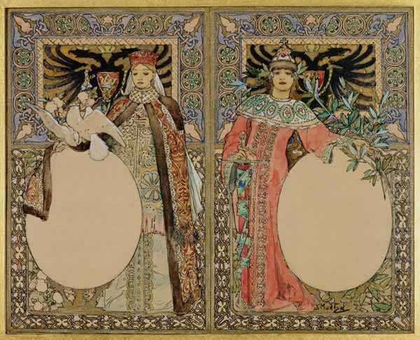 Buch-Illustration mit Frauen in Tracht. from Alphonse Mucha