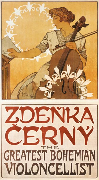 Poster Zdenka Cerny, The Greatest Bohemian Violoncellist from Alphonse Mucha