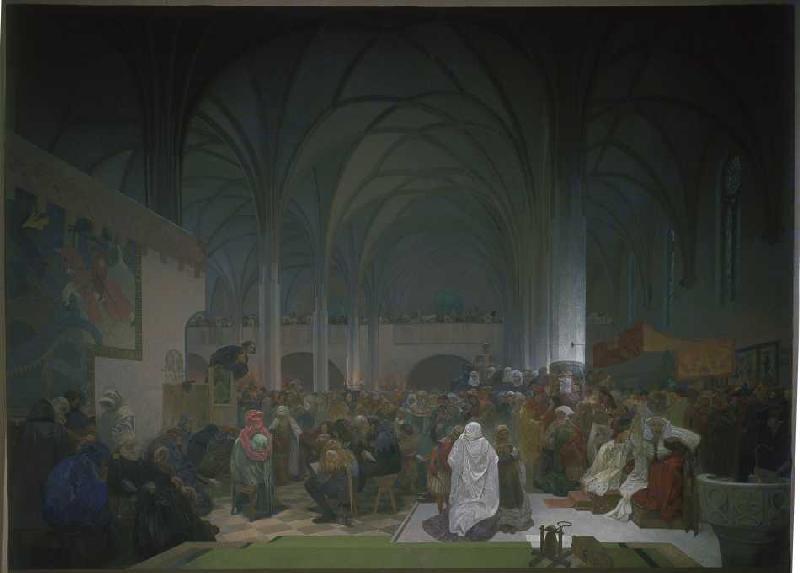 The Slavonic epic poem: The sermon Jan Hus ' in the Bethlehemskapelle 1916 from Alphonse Mucha