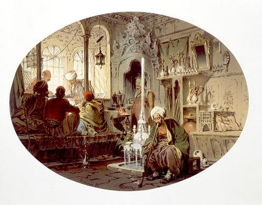 Ottoman Coffee House, 1862 (colour litho) from Amadeo Preziosi