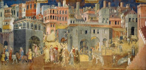 Effects of Good Government in the city (Cycle of frescoes The Allegory of the Good and Bad Governmen