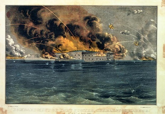 Bombardment of Fort Sumter, Charleston Harbour, 12th & 13th April 1861, pub. Currier & Ives from American School
