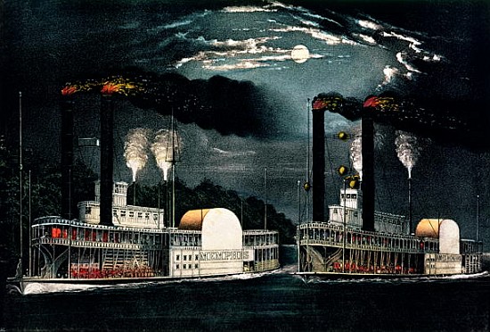 Midnight Race on the Mississippi, published by  Currier and Ives from American School