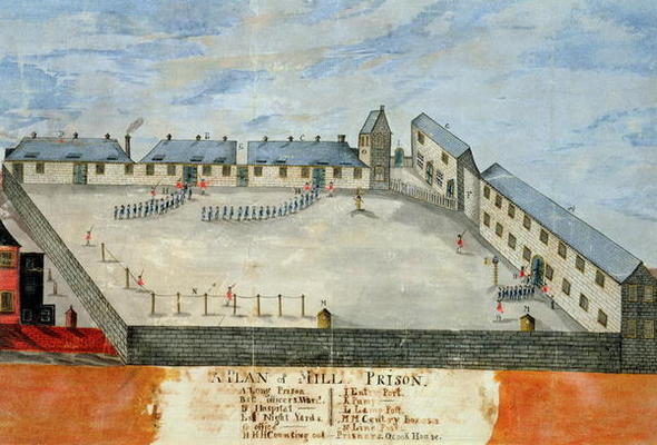 Plan of Mill Prison, late 18th or early 19th century (w/c & ink on paper) from American School