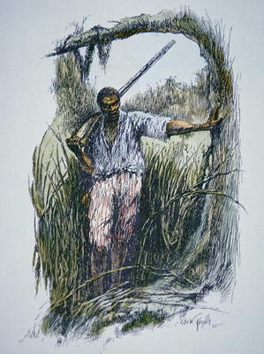 Runaway slaves seeking refuge in the Florida Everglades (coloured engraving) from American School