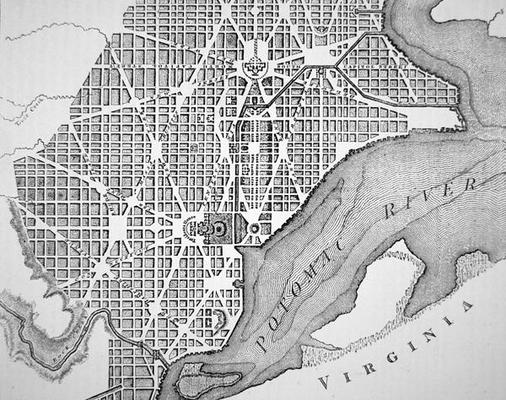 Plan of the City of Washington as originally laid out in 1793 (engraving) from American School, (18th century) (after)