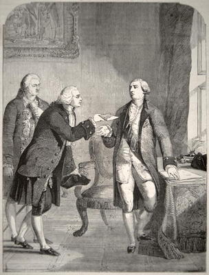 John Adams (1735-1826) as the First American Ambassador to the English Court, presenting his credent from American School, (19th century)