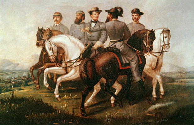 President of the Confederate States during the American Civil War, with his generals (oil on canvas) from American School, (19th century)