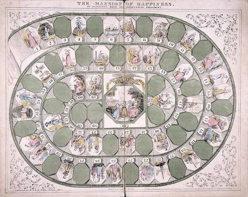 'The Mansion of Happiness' boardgame (colour litho) from American School, (19th century)
