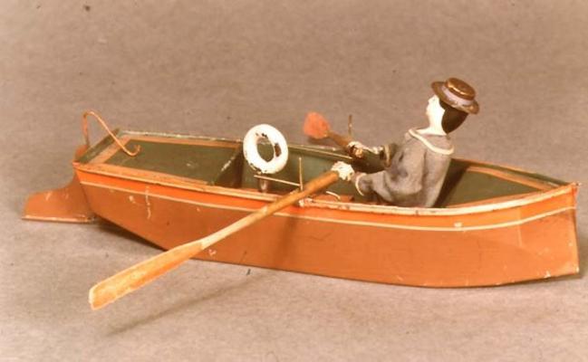 Toy boat and sailor, Ives, 1869 (wood & metal) from American School, (19th century)