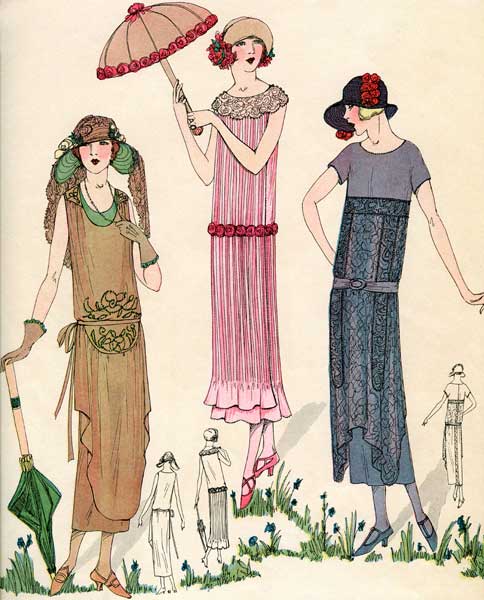 Models Pose with 1920s Flapper Fashions from American School, (20th century)