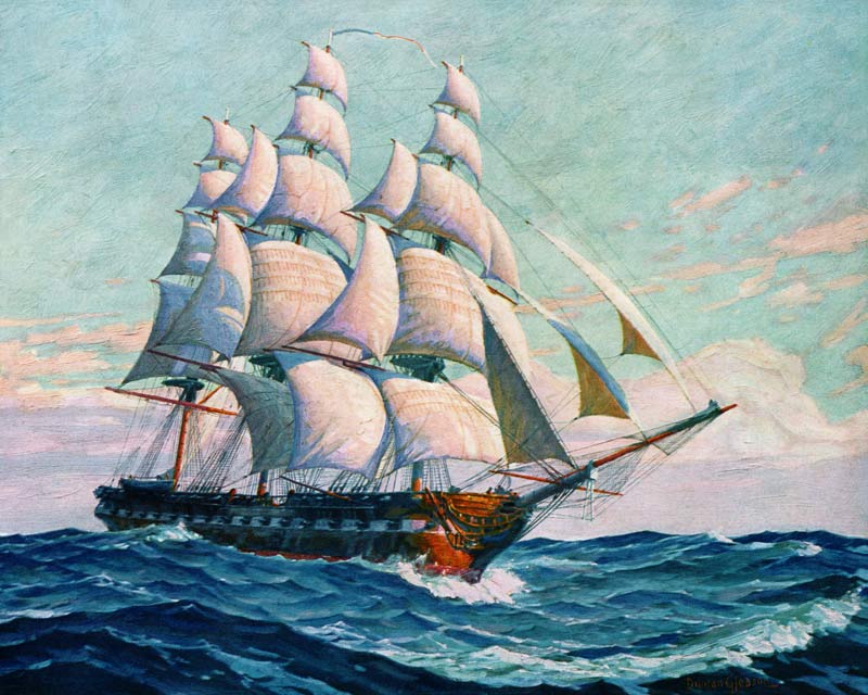 Illustration of USS Constitution from American School, (20th century)