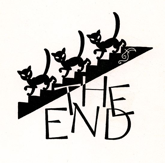 Black Cats Walking Down Stairs with 'The End' from American School, (20th century)