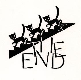 Black Cats Walking Down Stairs with 'The End'