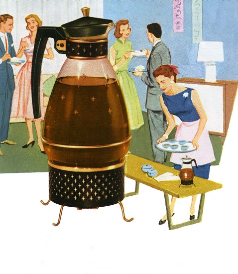 Coffee Carafe with 1950s Housewife Serving Coffee from American School, (20th century)