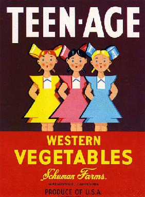 Teen-Age Western Vegetables Fruit Crate Label