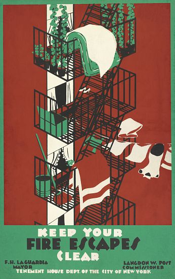 Vintage Poster of a New York City Fire Escape from American School, (20th century)