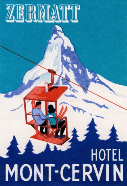 The Zermatt Peak with Skiers on Ski Lift from American School, (20th century)