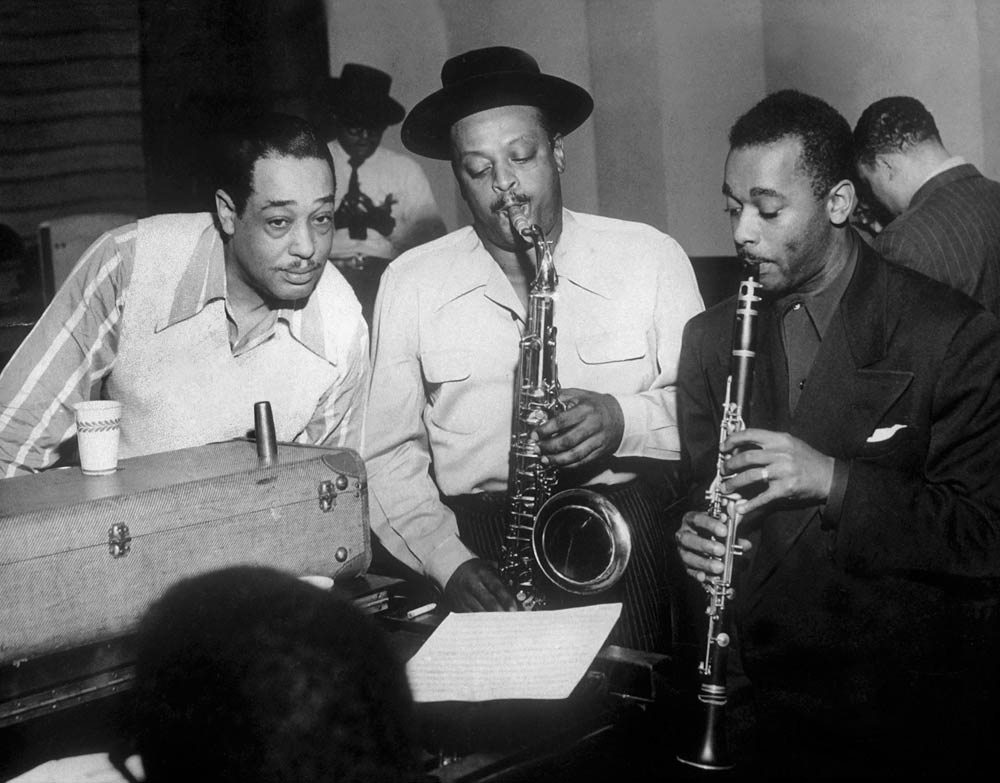 Duke Ellington with Ben Webster and Jimmy Hamilton at Carnegie Hall from American Photographer, (20th century)