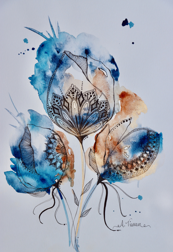 Mandala Floral (blue, Gold, Burnt Sienna) from Amy Tieman