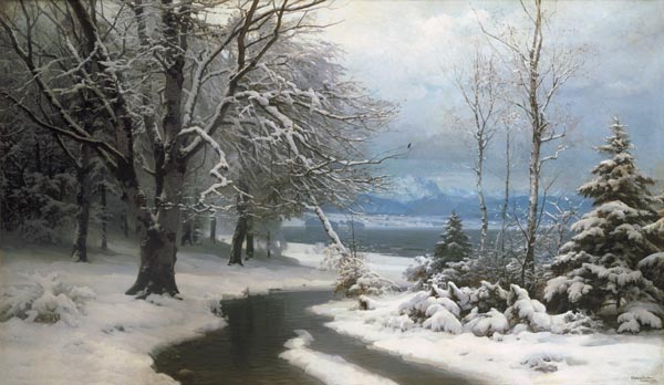 Winter landscape with brook and sea from Anders Andersen-Lundby