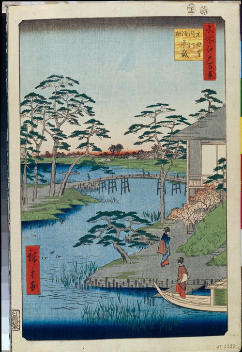 Mokuboji Temple and Vegetable Fields on Uchigawa Inlet (One Hundred Famous Views of Edo) from Ando oder Utagawa Hiroshige