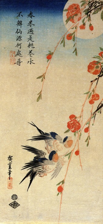 Flying Swallows under Peach Blossoms in the Moonlight from Ando oder Utagawa Hiroshige