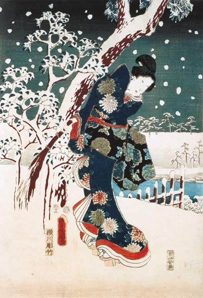 Snow Scene in the Garden of a Daimyo, part of Triptych (silkscreen) from Ando oder Utagawa Hiroshige