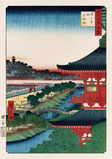 Der Tempel von Zojoji, Akabane. Aus der Serie: Hundert Ansichten von berühmten Orten in Edo.