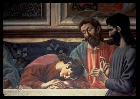 The Last Supper, detail of Judas, Christ and St. John from Andrea del Castagno