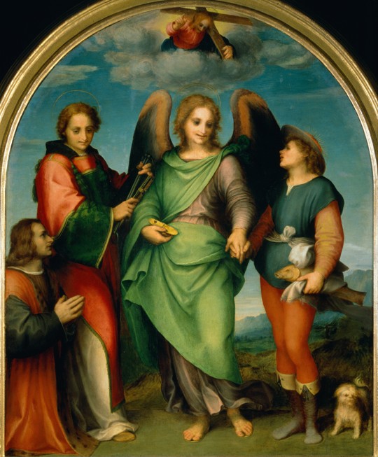 The Archangel Raphael with Tobias, St Lawrence and the Donor, Leonardo di Lorenzo Morelli from Andrea del Sarto
