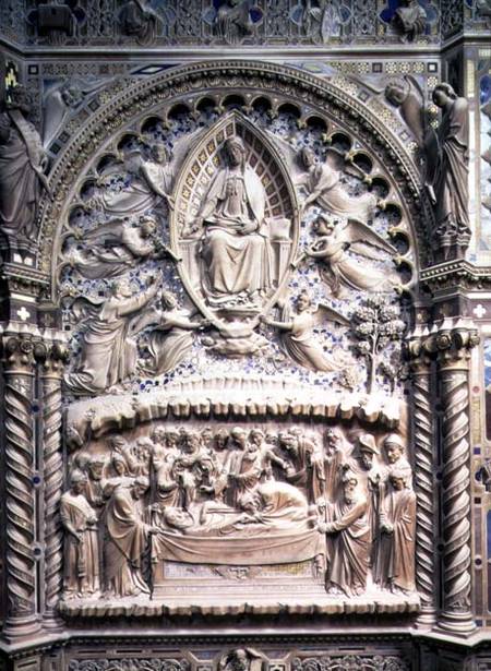 Tabernacle, detail showing the Death and Assumption of the Virgin from Andrea di Cione Orcagna