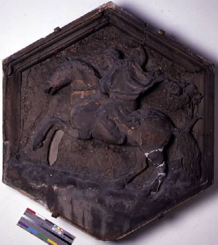 The Art of Hunting, hexagonal decorative relief tile from a series depicting the practitioners of th from Andrea Pisano