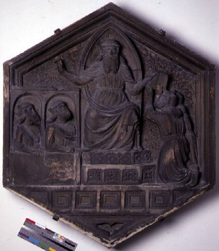 The Art of Law, hexagonal decorative relief tile from a series depicting the practitioners of the Ar from Andrea Pisano