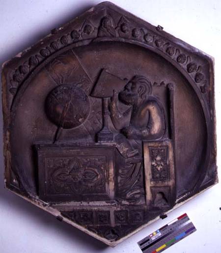Astronomy, hexagonal decorative relief tile from a series depicting the liberal arts possibly based from Andrea Pisano