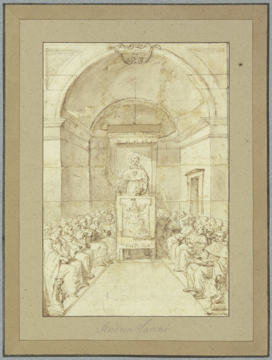 Der Heilige Antonius von Padua predigt vor einer Versammlung von Geistlichen from Andrea Sacchi