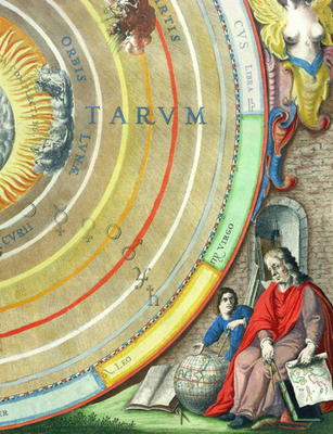 An Astronomer, detail from a map of the planets, from 'A Celestial Atlas, or The Harmony of the Univ from Andreas Cellarius