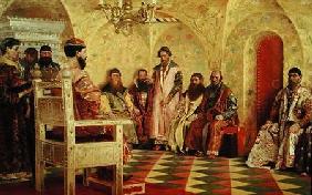 Tsar Mikhail Fyodorovich (1596-1645) with Boyars Sitting in His Room