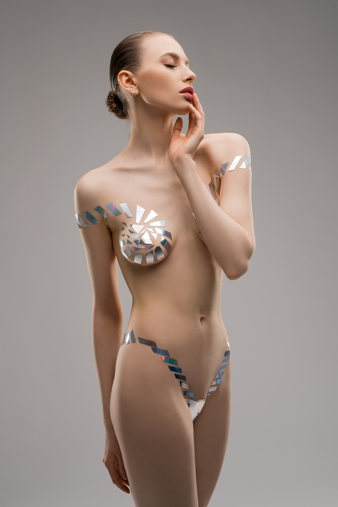 Female model in underwear from metallic tape from Andrey Guryanov