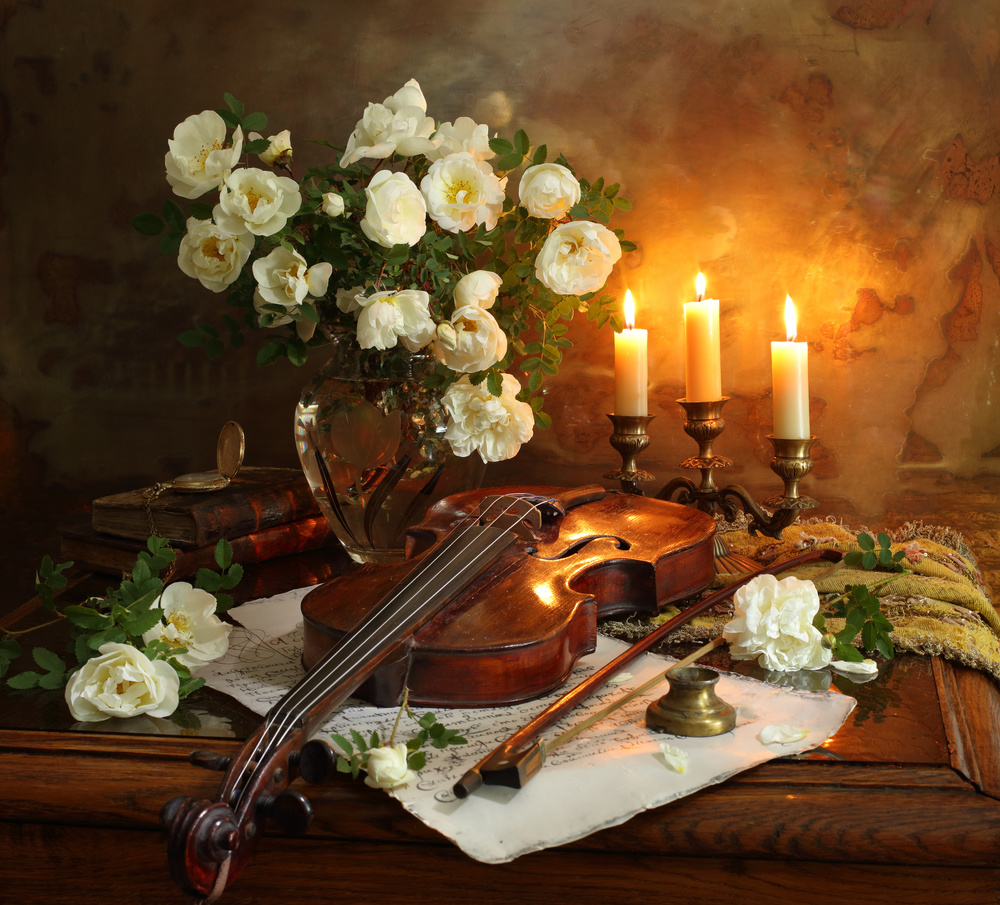 Still life with violin and flowers from Andrey Morozov
