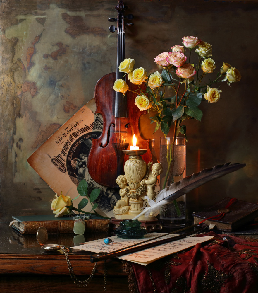 Still life with violin and flowers from Andrey Morozov