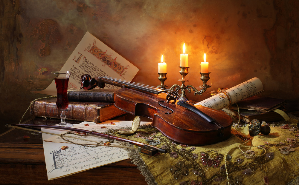 Still life with violin and candles from Andrey Morozov